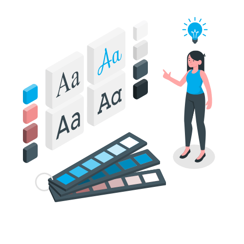Designer presenting typography and colour palette samples