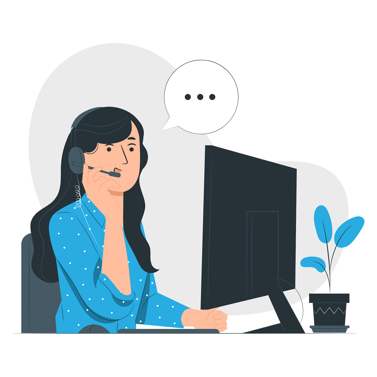 Illustration of a WBO support agent on a call at her desk