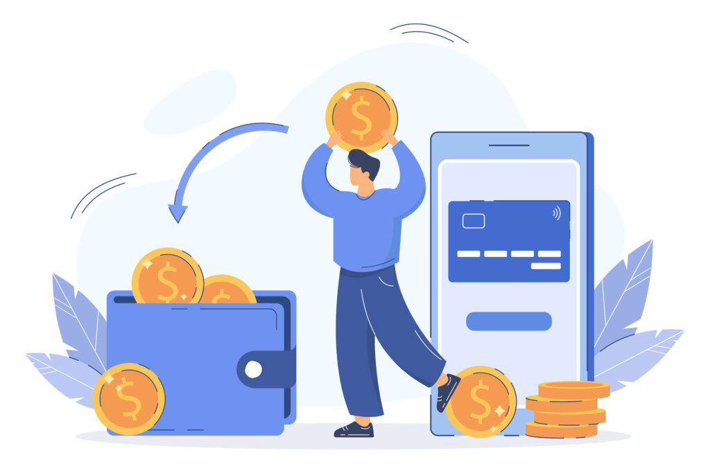 Illustration of money being returned to a wallet from a phone