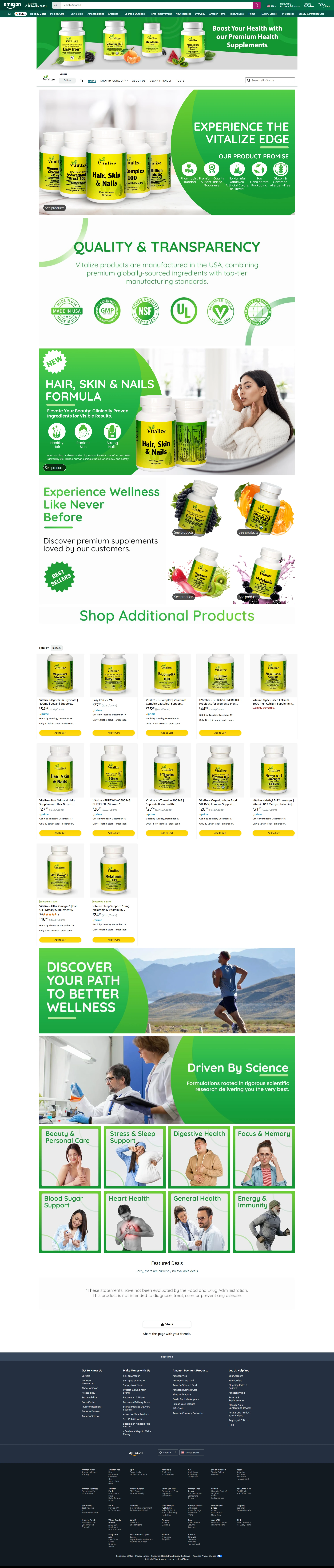 Vitalize Supplements Amazon storefront design