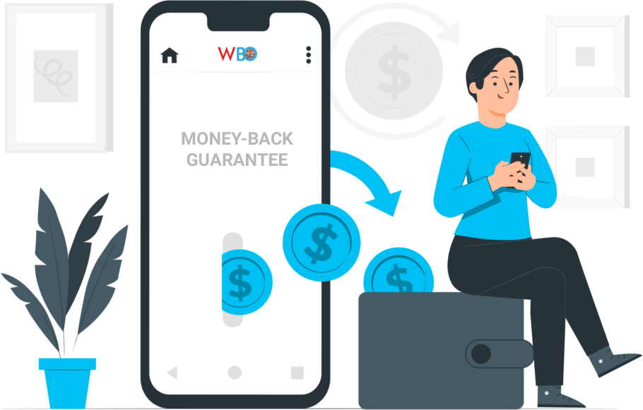 Client receiving a refund on their phone with WBO money-back guarantee