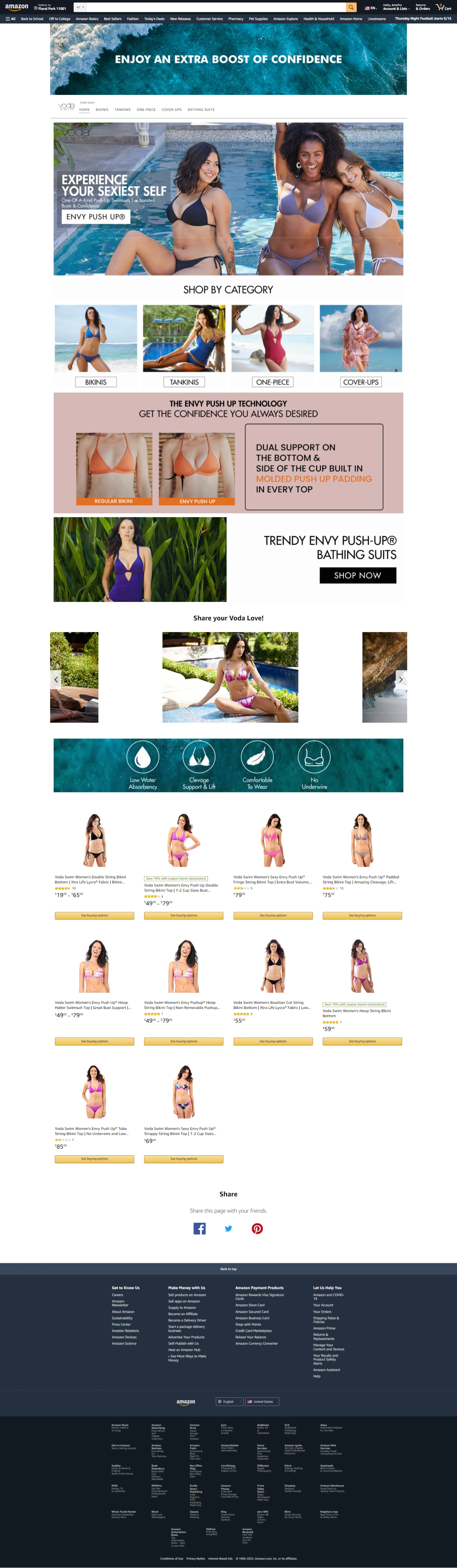 Voda Swim Amazon storefront design