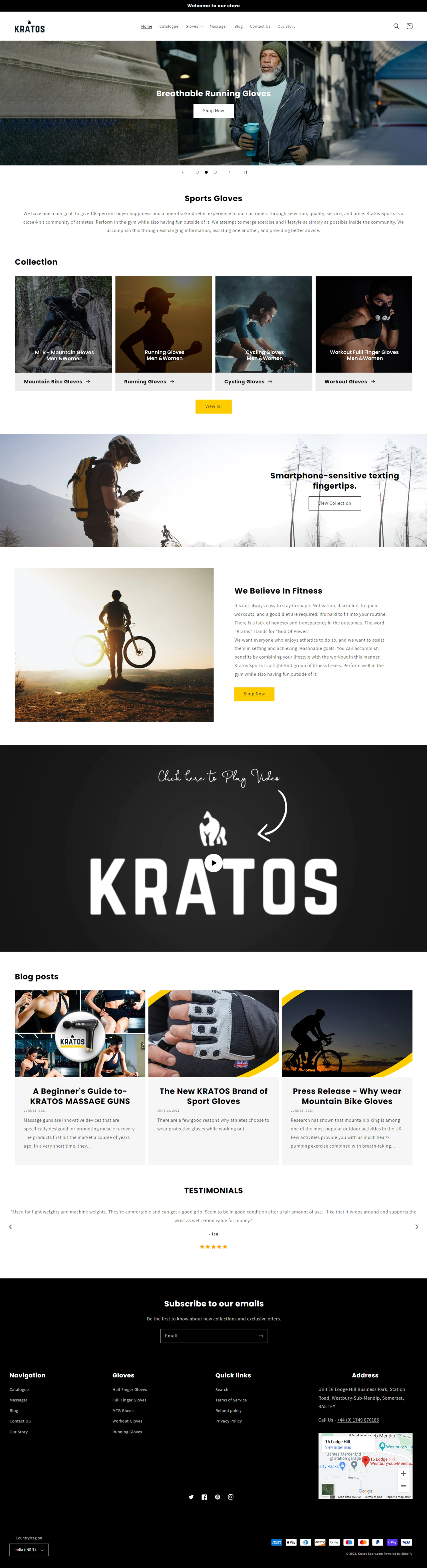 Kratos Sports Gloves website design