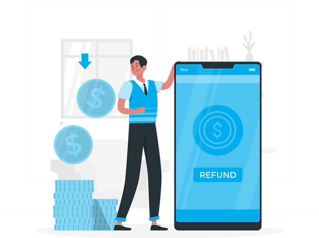 Illustration of a person receiving a refund on a mobile phone